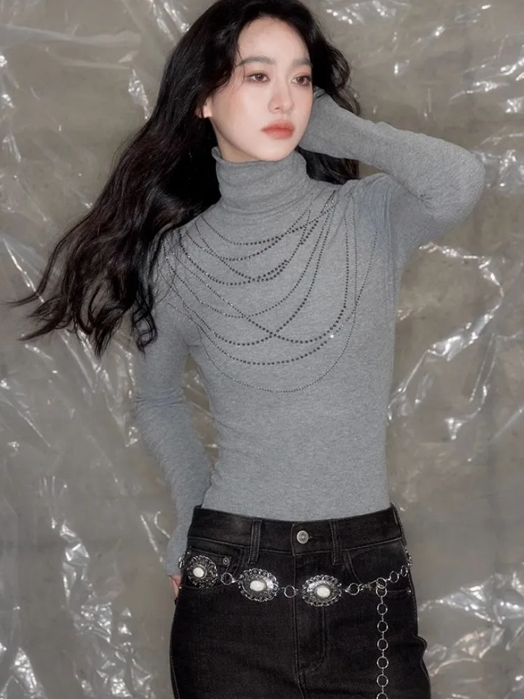 Stacked masonry necklace turtleneck bottoming shirt【s0000005618】