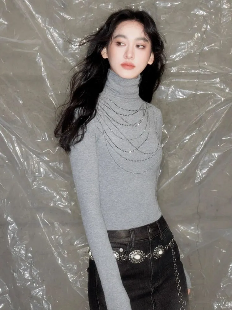 Stacked masonry necklace turtleneck bottoming shirt【s0000005618】