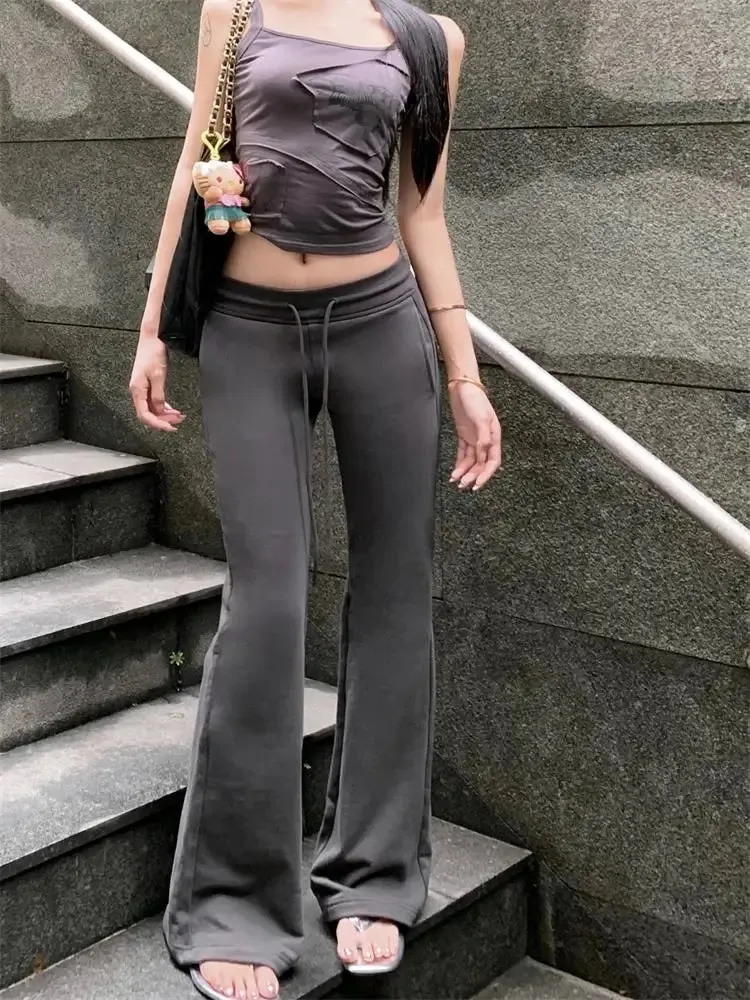 Sweatpants Low-waisted Black Grey Drawstring Flare Streetwear High Quality Pants