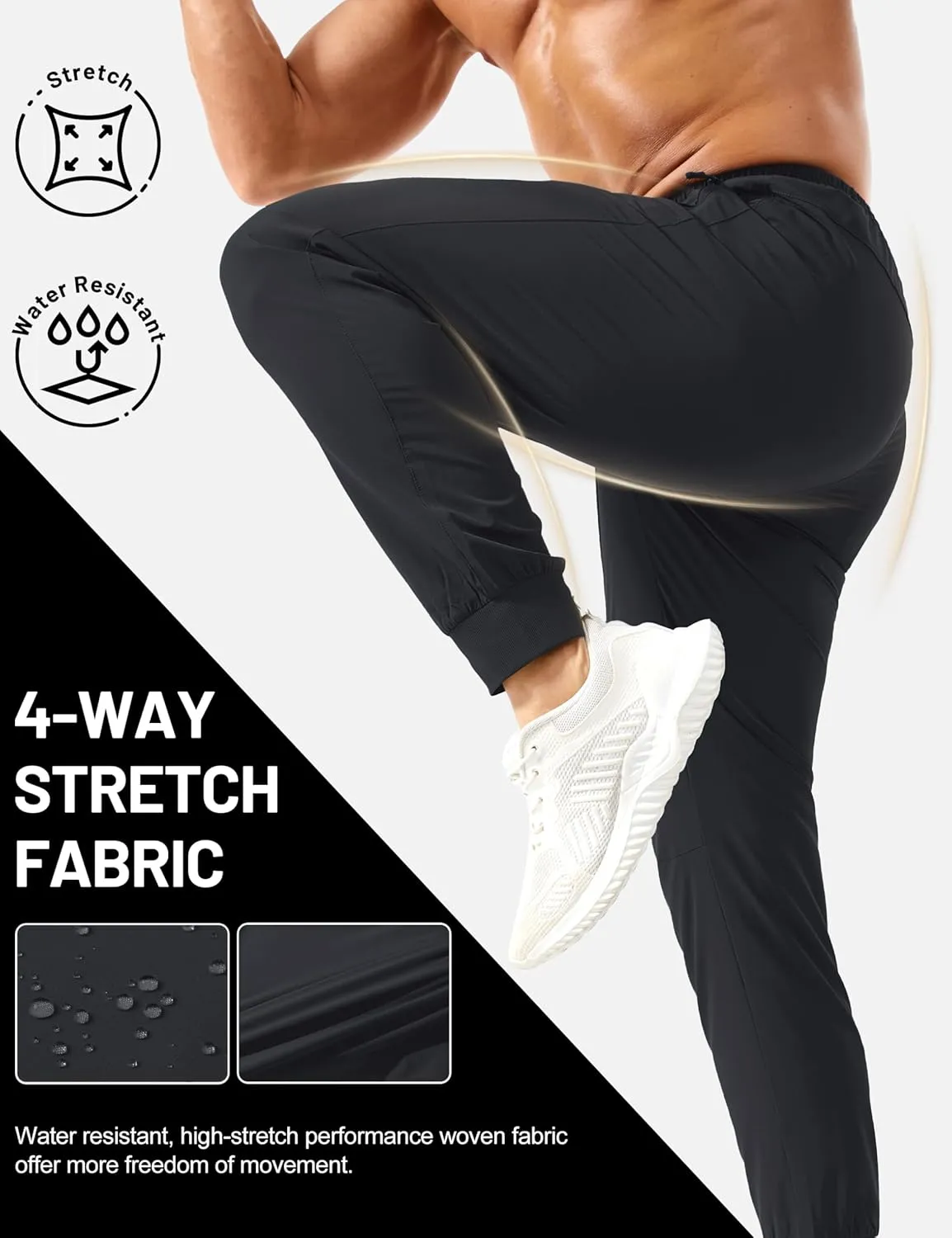 TACVASEN Men's Lightweight Athletic Joggers with Zipper Pockets Quick Dry Track Pants for Men Gym Sweatpants Workout Golf