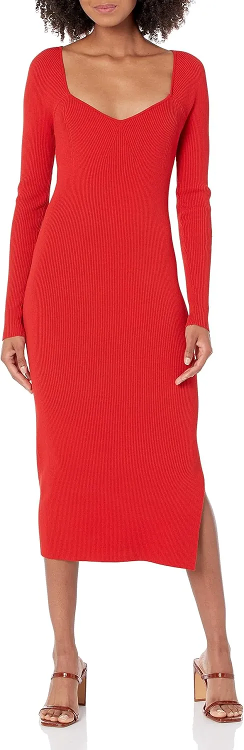 The Drop Women's Cameron Ribbed Sweetheart Neckline Midi Sweater Dress