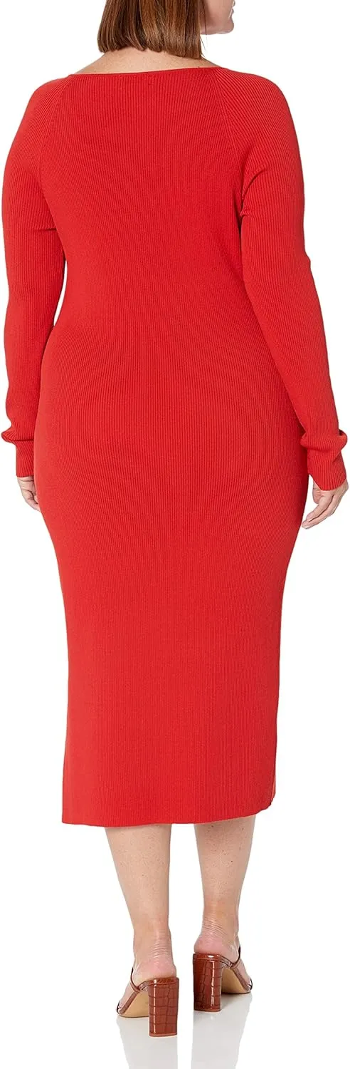The Drop Women's Cameron Ribbed Sweetheart Neckline Midi Sweater Dress