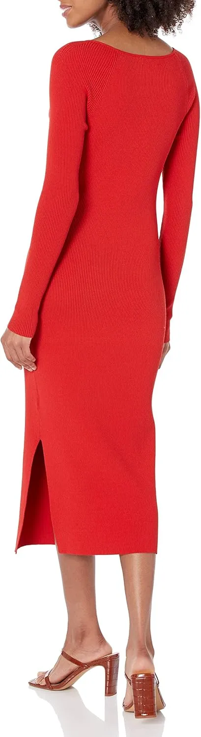 The Drop Women's Cameron Ribbed Sweetheart Neckline Midi Sweater Dress