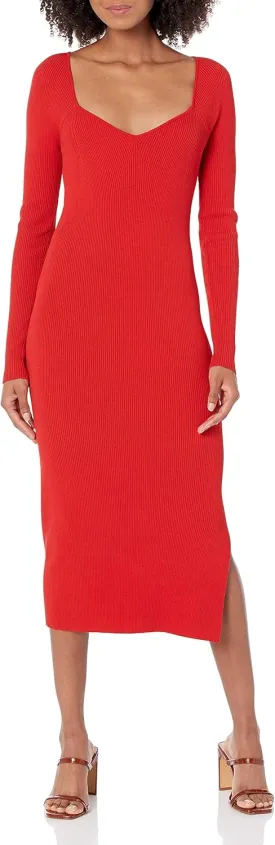 The Drop Women's Cameron Ribbed Sweetheart Neckline Midi Sweater Dress