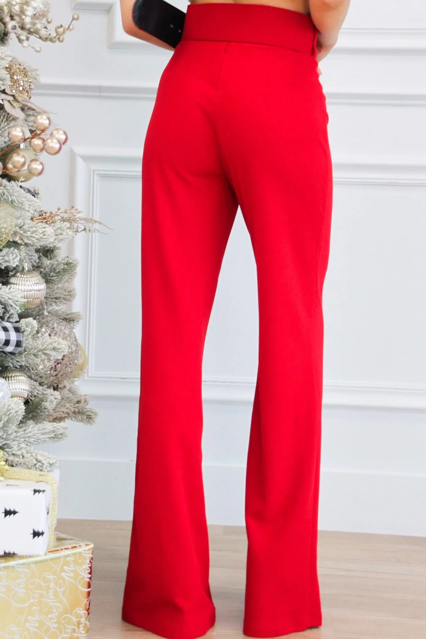 Touch of Sparkle High Waisted Embellished Belt Pants: Red