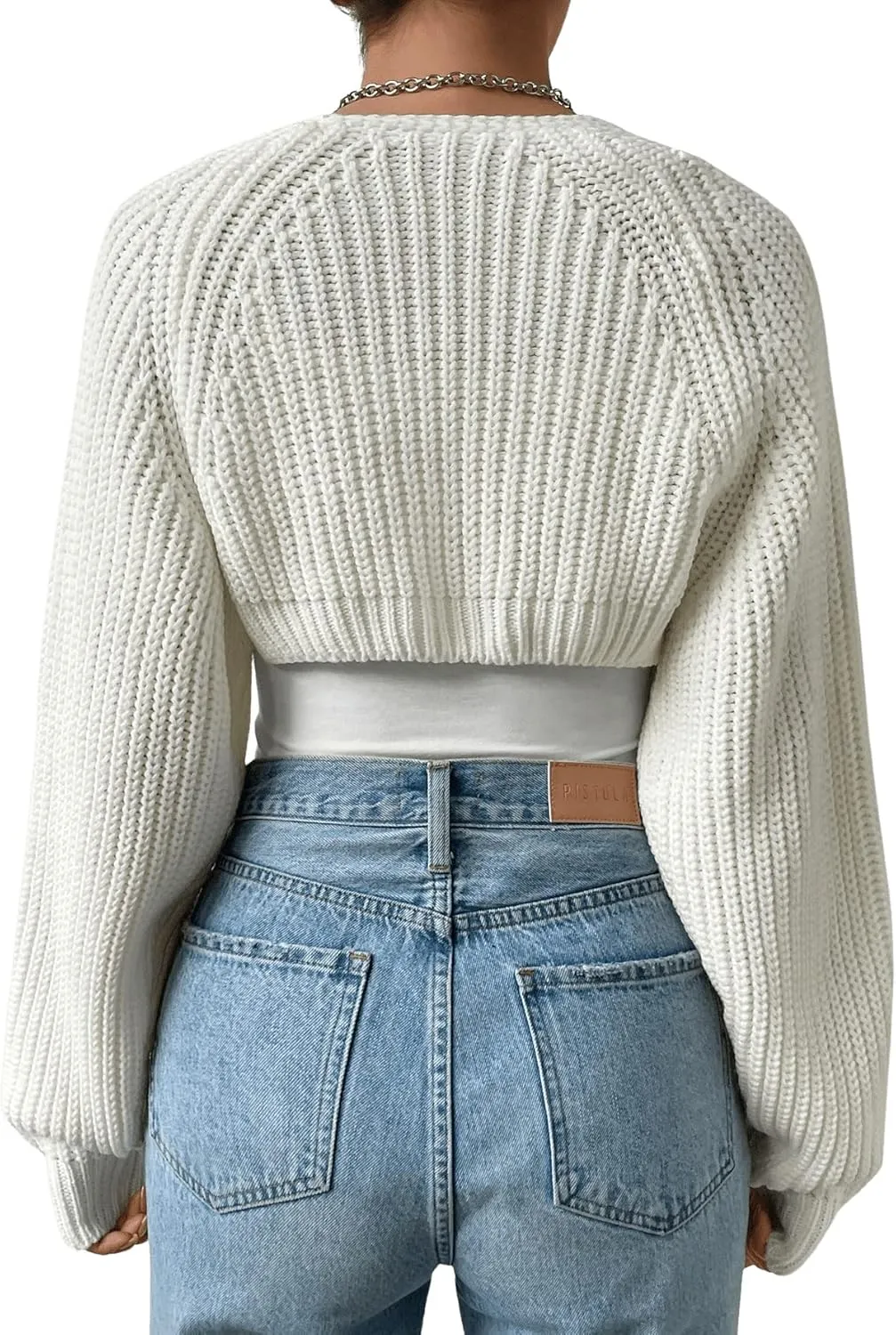 Verdusa Women's Long Sleeve Open Front Knitted Crop Cardigan Sweater Shrug