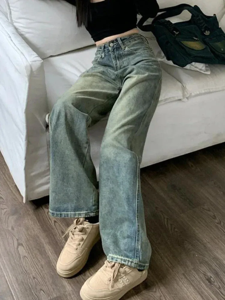 Vintage 90s High Waist Distressed Wide Leg Jeans