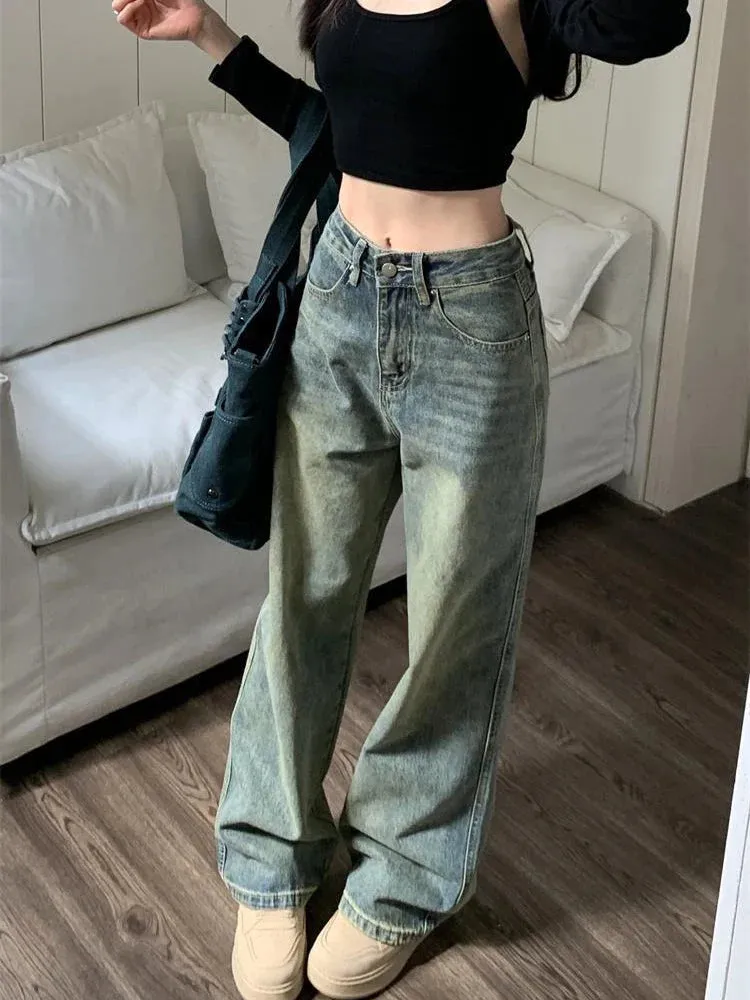 Vintage 90s High Waist Distressed Wide Leg Jeans
