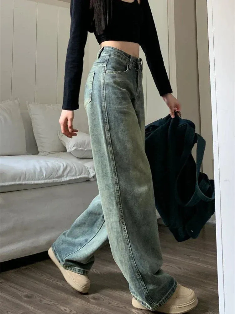 Vintage 90s High Waist Distressed Wide Leg Jeans