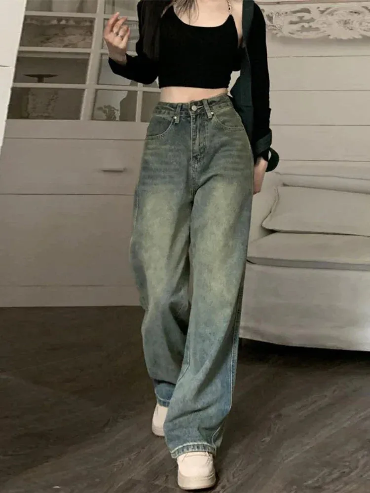 Vintage 90s High Waist Distressed Wide Leg Jeans