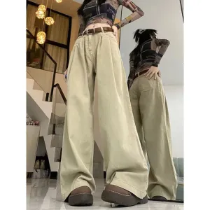 Vintage High Waist Loose Khaki Wide Leg Jeans
