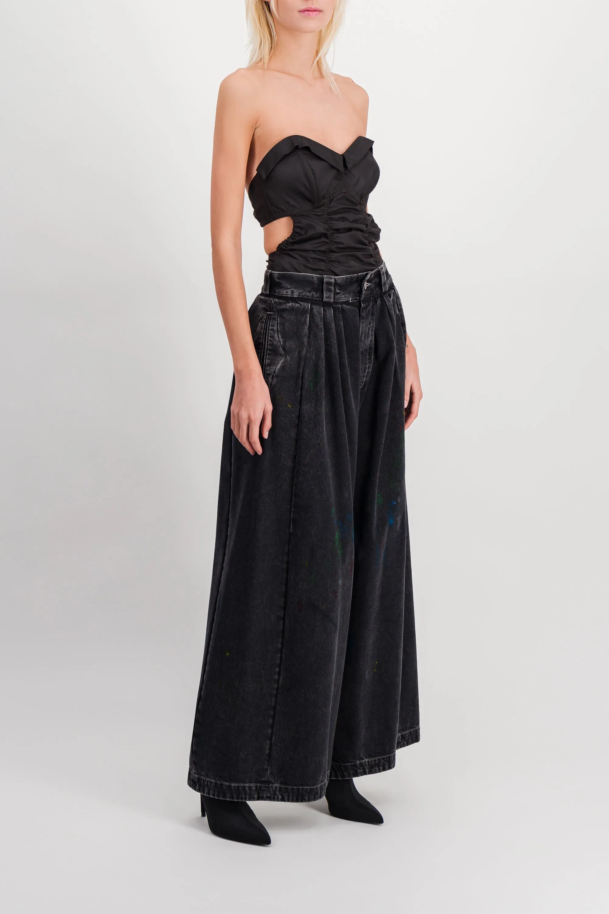 Washed black baggy wide leg jeans
