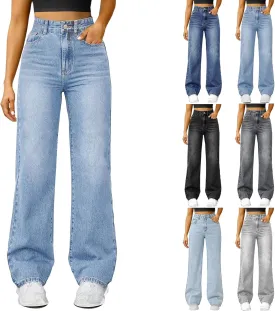Woman Wide Leg Jeans High Waisted Baggy Jeans Boyfriend Jean Elastic Waist Stretchy Jean Straight Leg Denim Pants