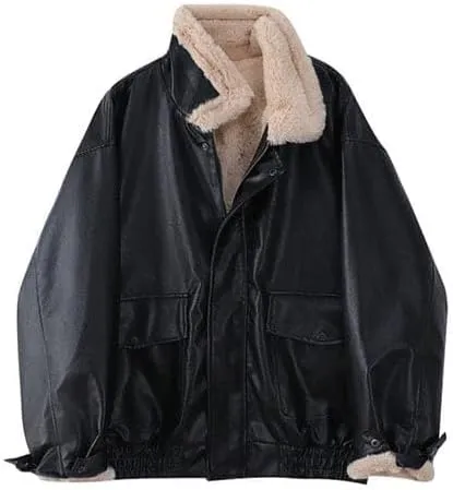 Women 90s Oversize Bomber Fur Lined Fur Collor Genuine Leather Retro Jacket