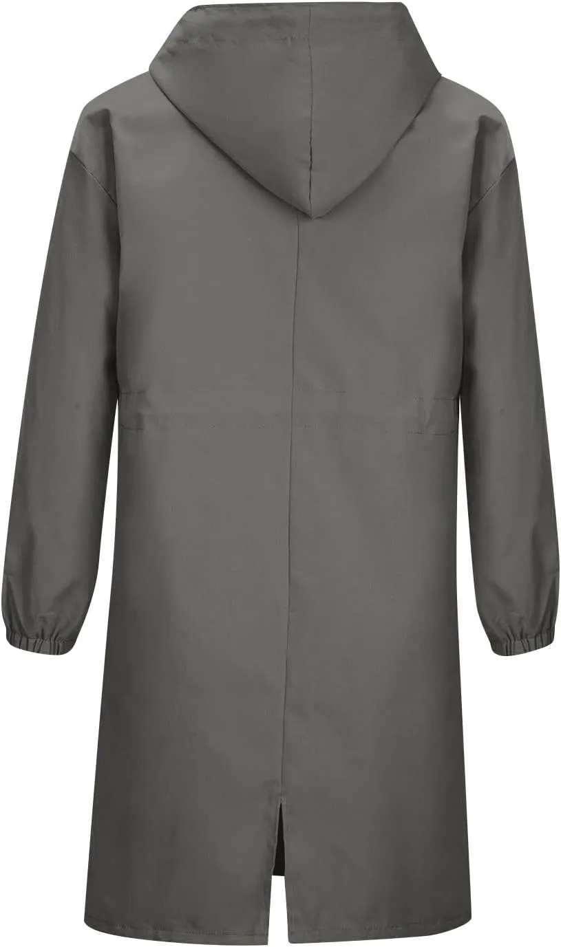 Women's Rain Jacket Lightweight Raincoat Hooded Windbreaker Trench Coat Fleece Hooded Long Softshell Rain Jacket