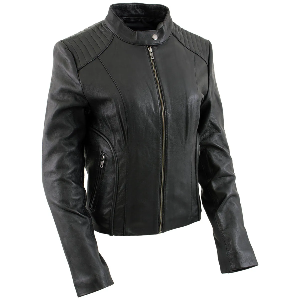 Xelement B91055 Women's ‘Keeper’ Black Leather Scuba Style Biker